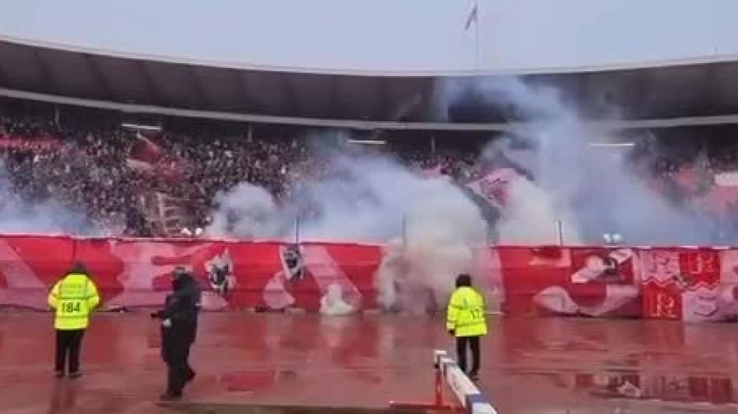 В Фан-секторе Црвены Звезды сербы поют Катюшу на весь стадион в поддержку России