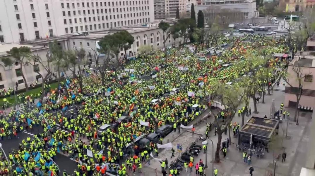 ⁣В Мадриде работники транспортных предприятий вышли на митинг из-за роста цен на топливо 25.03.2022