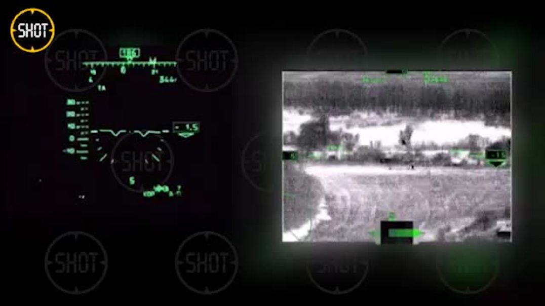 Кадры ночной работы вертолётов Ка-52 из ПТРК Вихрь по бронемашинам ВСУ в Изюмском районе