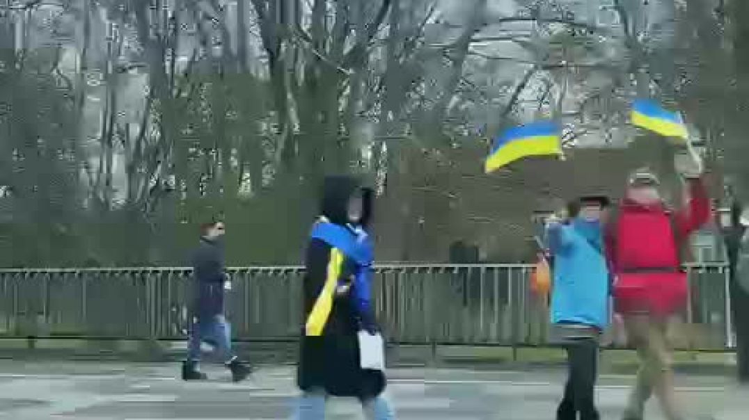 В немецком Ганновере автомобиль с российским флагом проехал мимо толпы украинских активистов