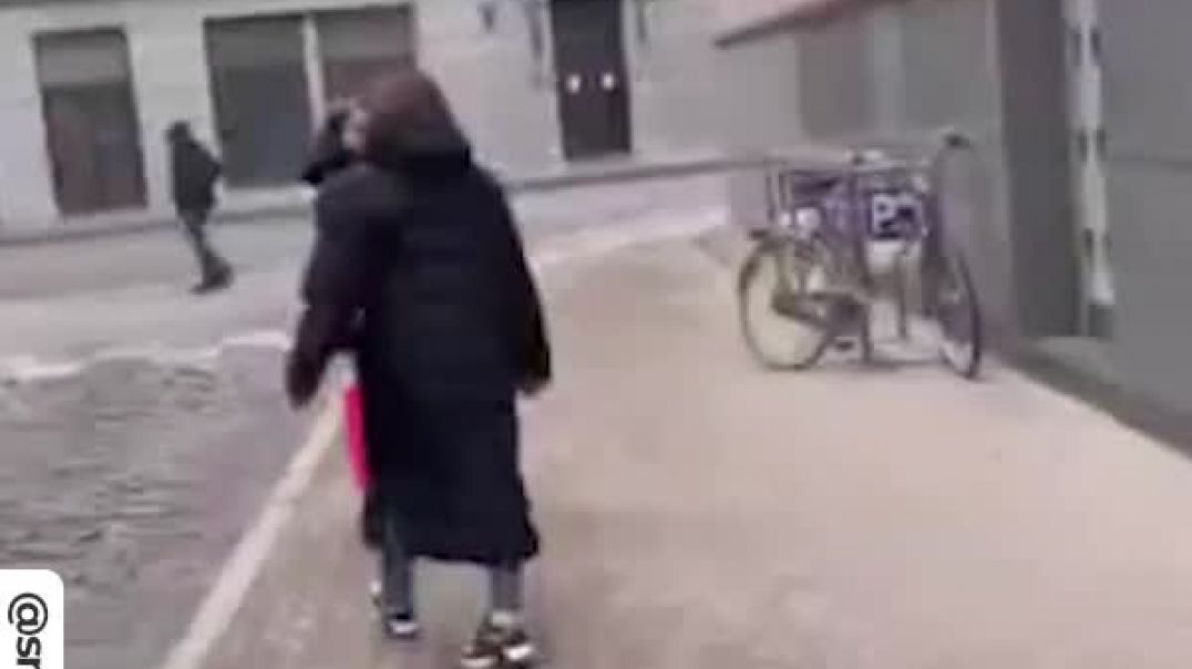 Латвия. Украинка облила краской здание и начала хамить охраннику и случайной прохожей