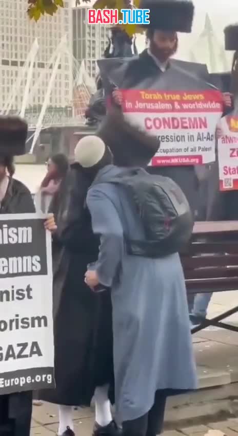  Мусульманин благодарит ортодоксальных евреев за поддержку Палестины на митинге в одной из европейских стран