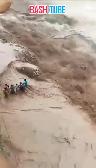  В Индии мужчины встали в живую цепь, чтобы спасти женщину, которую в машине уносило потоком воды