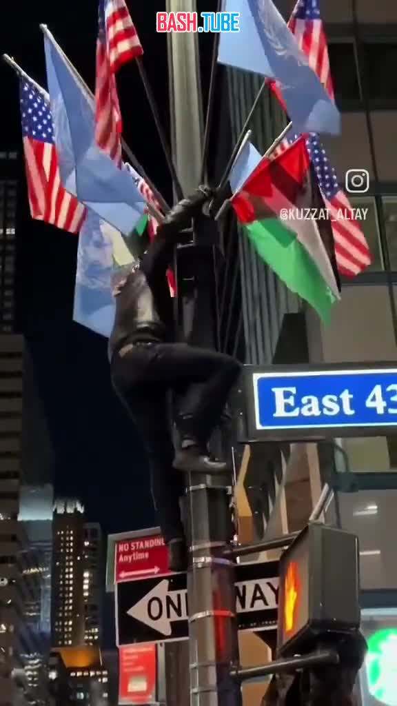 ⁣ Обстановка в Нью-Йорке, пропалестинские активисты срывают флаги США и ООН