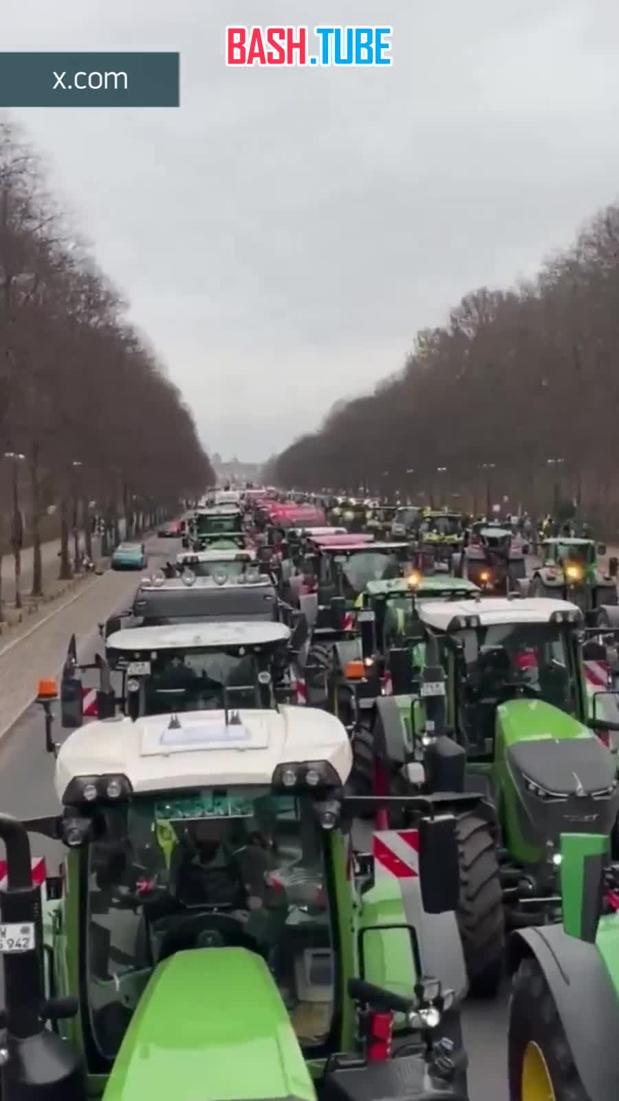  Сотни протестующих фермеров вывели тракторы к Бранденбургским воротам в Берлине