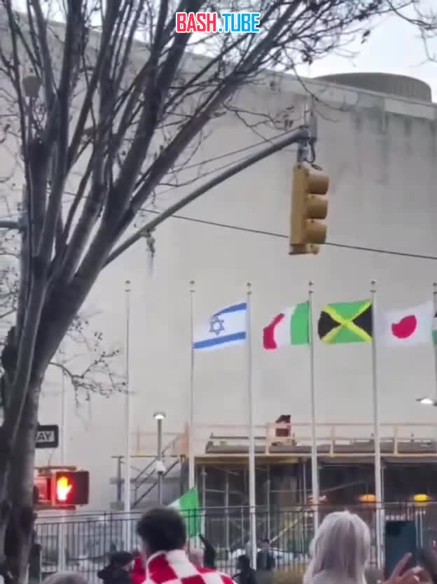  Возле штаба ООН демонстранты сняли флаг Израиля во время заседания по прекращению огня