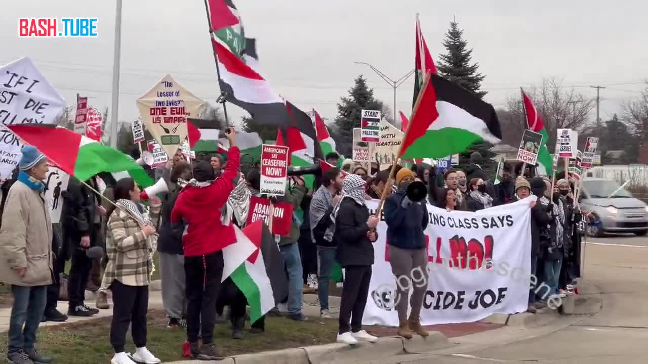  В Мичигане на слете демократической партии собралась толпа с палестинскими флагами и выкрикивали