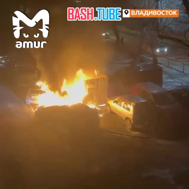 ⁣ Борец за чистоту поджёг мусор и случайно спалил две машины во Владивостоке