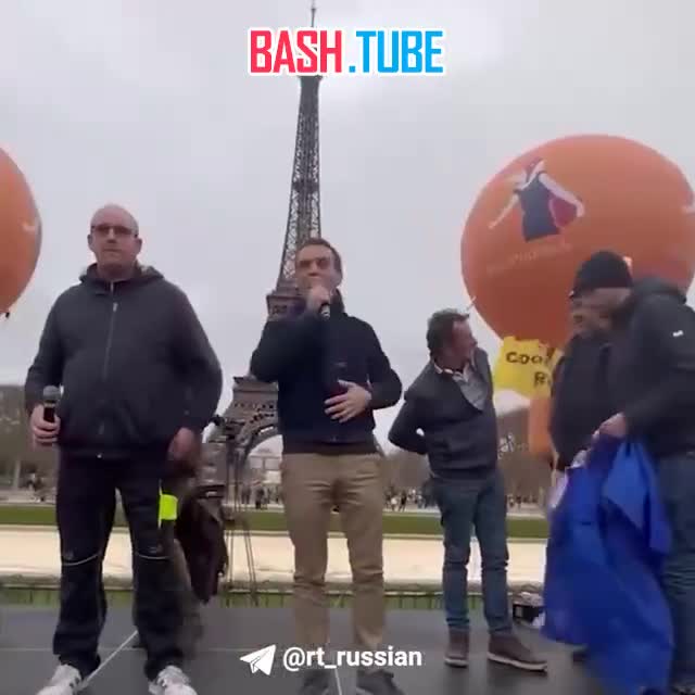 ⁣ Активисты разорвали флаг ЕС на митинге в Париже
