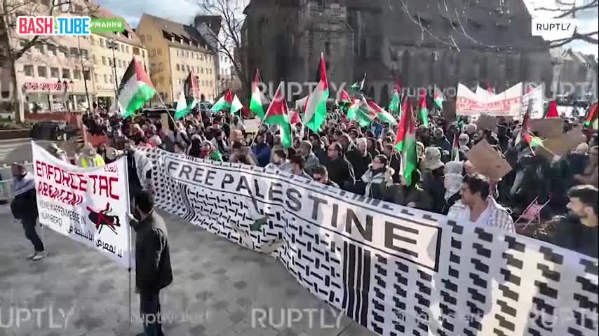 ⁣ Пропалестинские активисты провели в Нюрнберге митинг за прекращение огня в секторе Газа