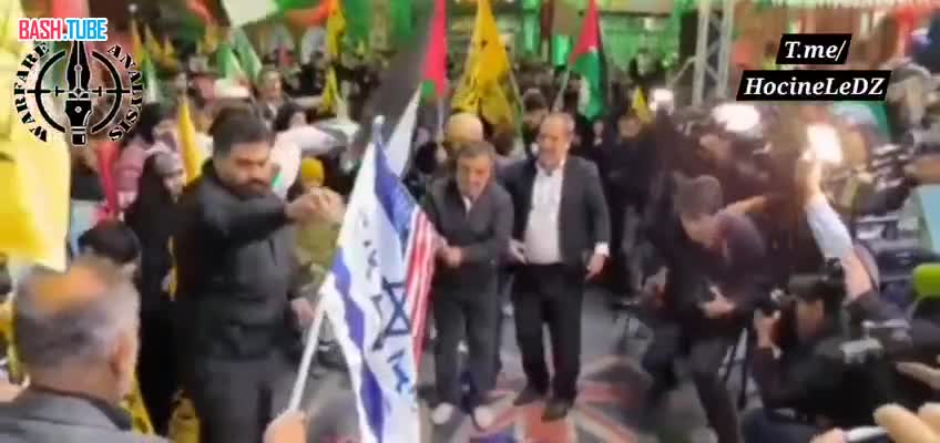 ⁣ Сжигание израильских и американских флагов на площади Палестины в Тегеране облетает международные ТГ-каналы