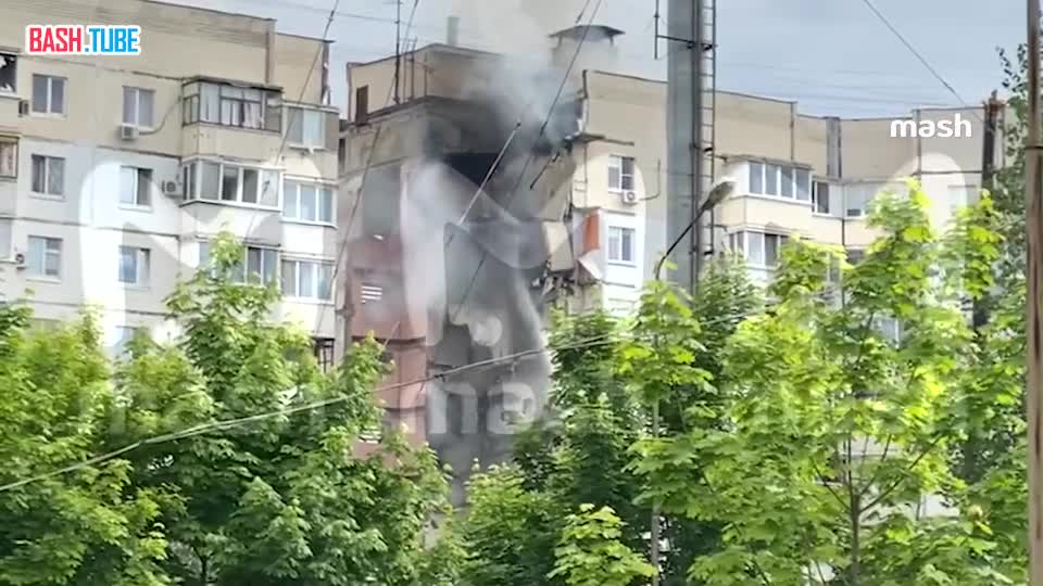  Пожар возник во время демонтажа разрушенного после удара украинской ракетой дома в Белгороде - загорелся восьмой этаж