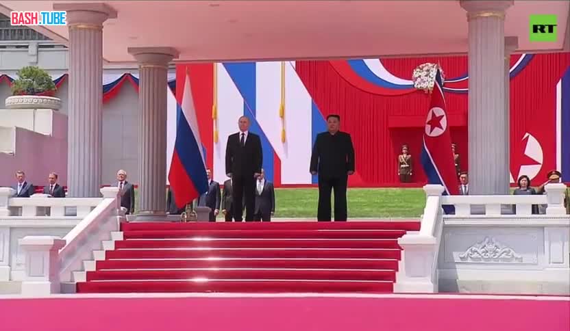 ⁣ Российский гимн в столице КНДР на встрече Путина и Ким Чен Ына