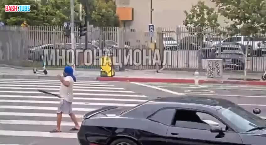  Обстановка в Лос-Анджелесе. Мигрант решил помахать мачете на дороге и вот, что из этого вышло