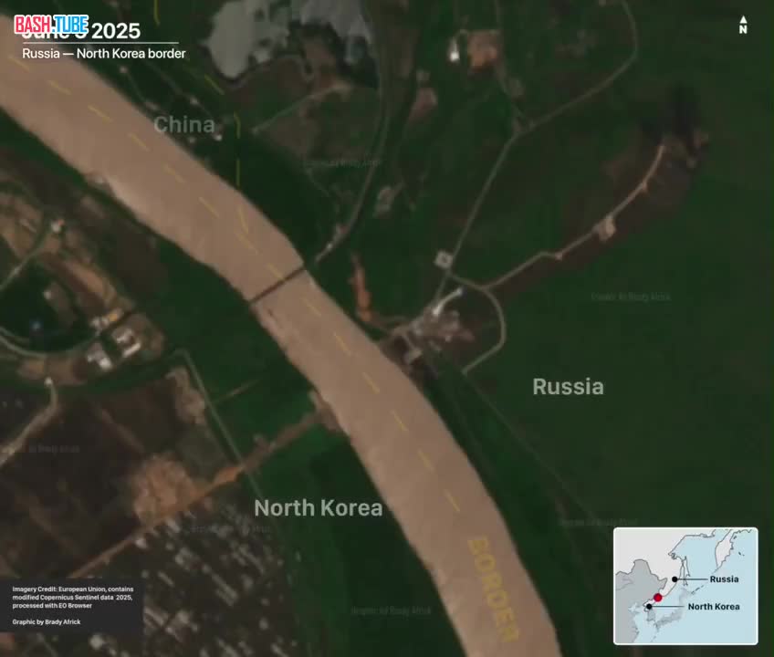  Спутниковые снимки показывают, что Россия и Северная Корея продолжают строительство первого автомобильного моста