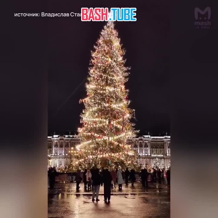  Ёлка на Дворцовой не выдерживает мощный шквал ветра - покосилась в бок и чуть не валится на головы петербуржцев