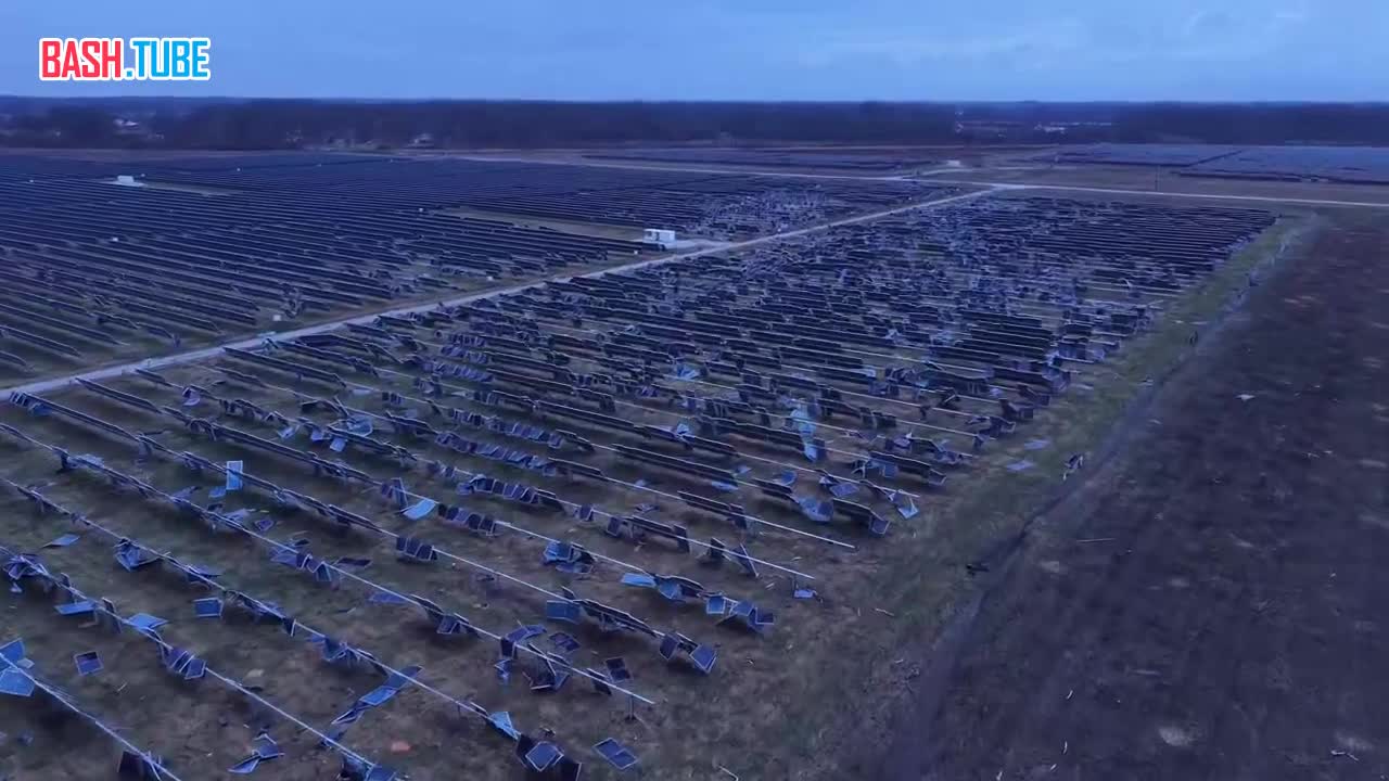  Торнадо полностью уничтожил солнечную электростанцию в Уитфилде, штат Индиана, США